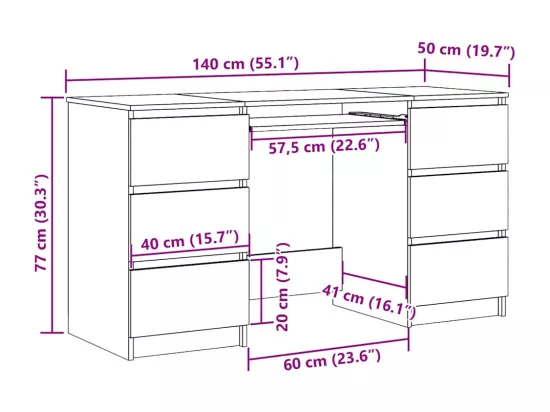 Bureau Blanc 140x50x77 cm Bois d'ingénierie