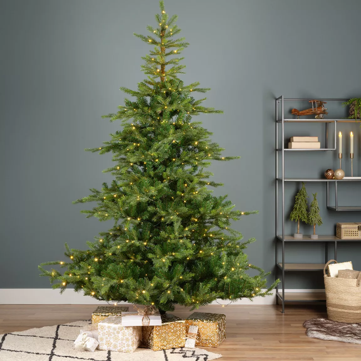 Sapin de Noël artificiel lumineux 550 LED H210 cm Glorious Vert sapin