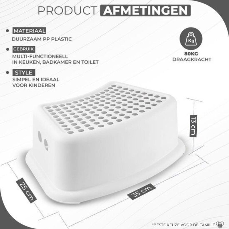 BUDDLEY - Opstapje - Wit - Opstapkrukje Kinderen - Badkamer - Keuken