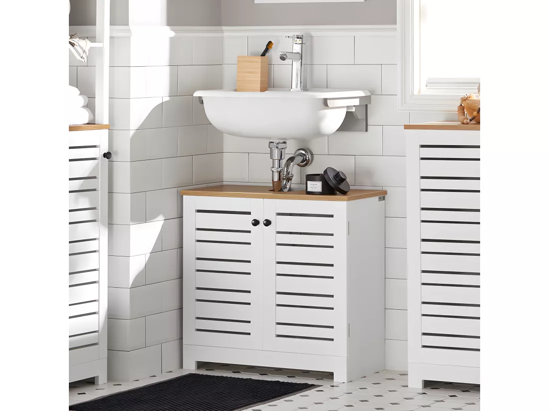 Meuble Sous-lavabo Meuble Sous-vasque À 2 Étages Et 2 Portes, BZr40-w