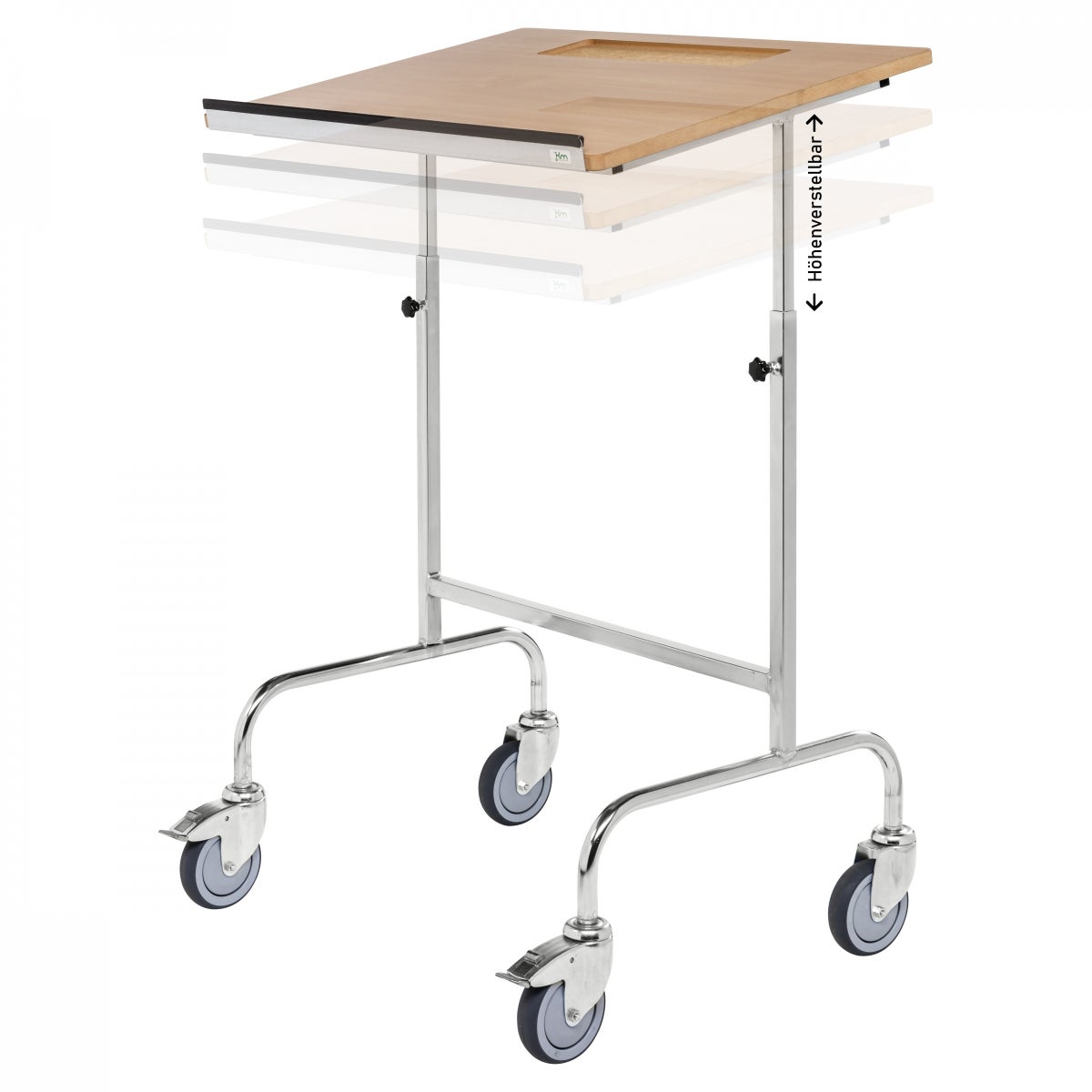 Kongamek rollend bureau met schrijfblad 570x800x1300, in hoogte verstelbaar, draagvermogen 150 kg, gegalvaniseerd frame met rem