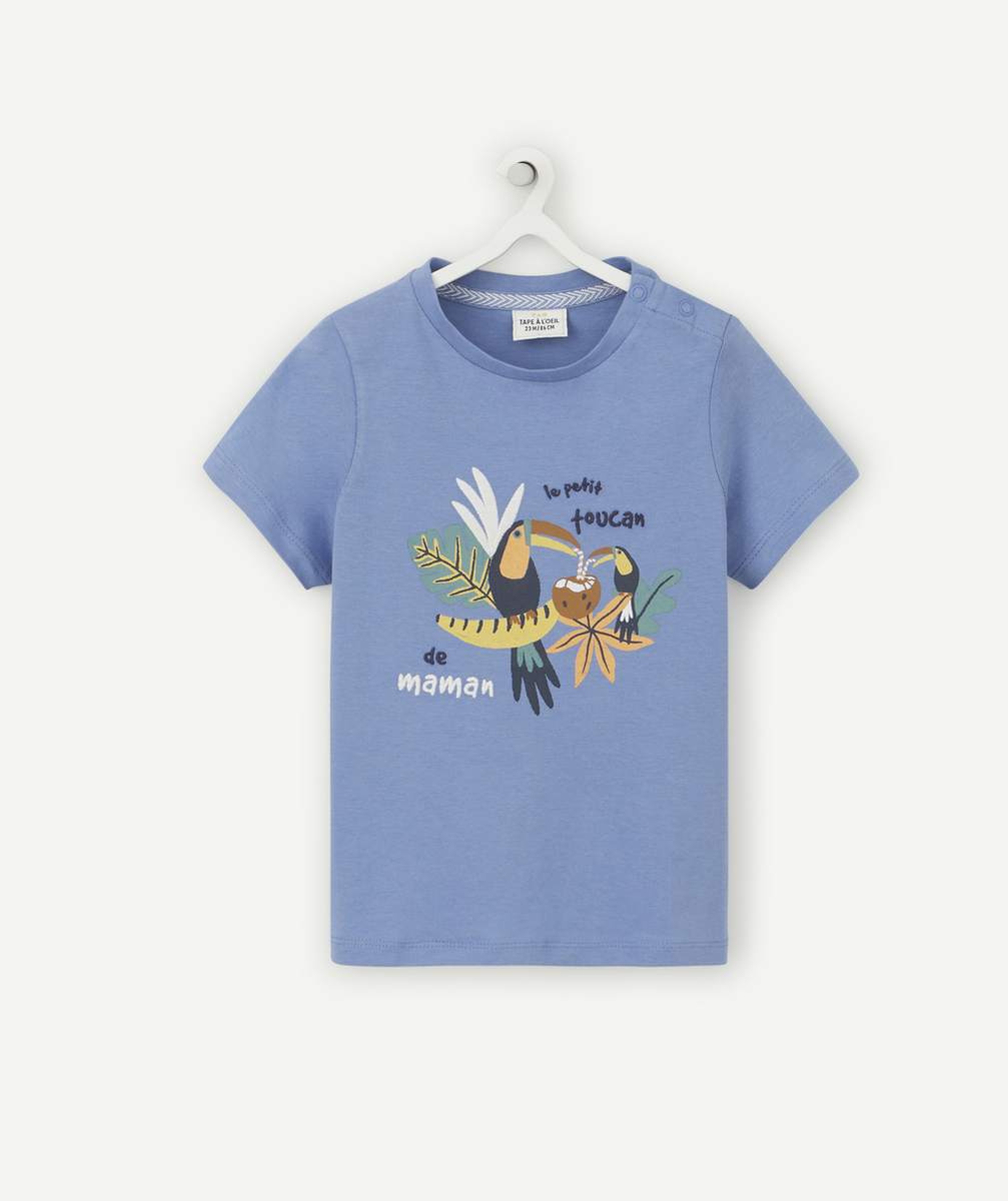 T-SHIRT BÉBÉ GARÇON BLEU EN COTON ANTI UV BIO IMPRIMÉ TOUCAN
