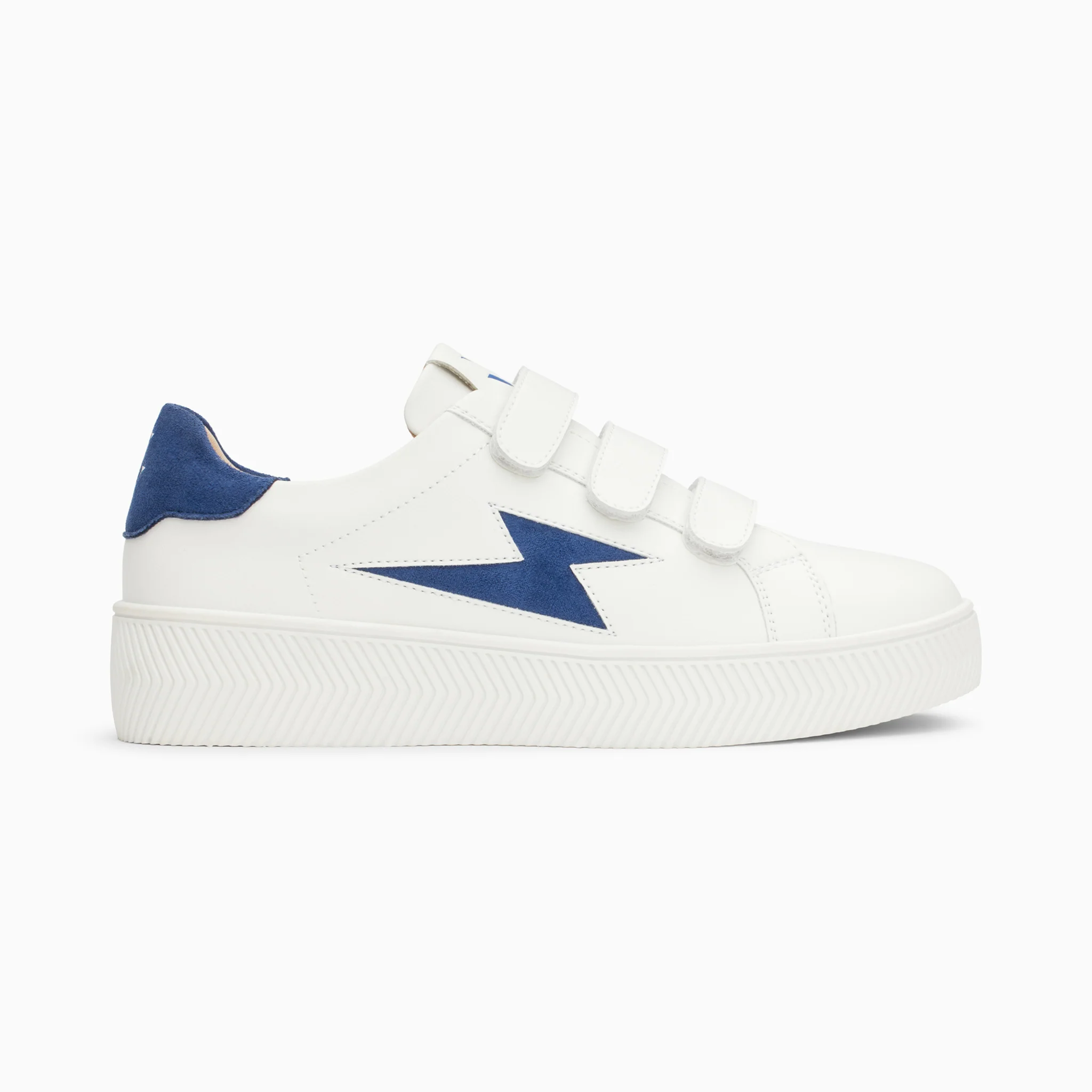 Sneakers-Baskets éclair Camelia blanc et marine à scratchs