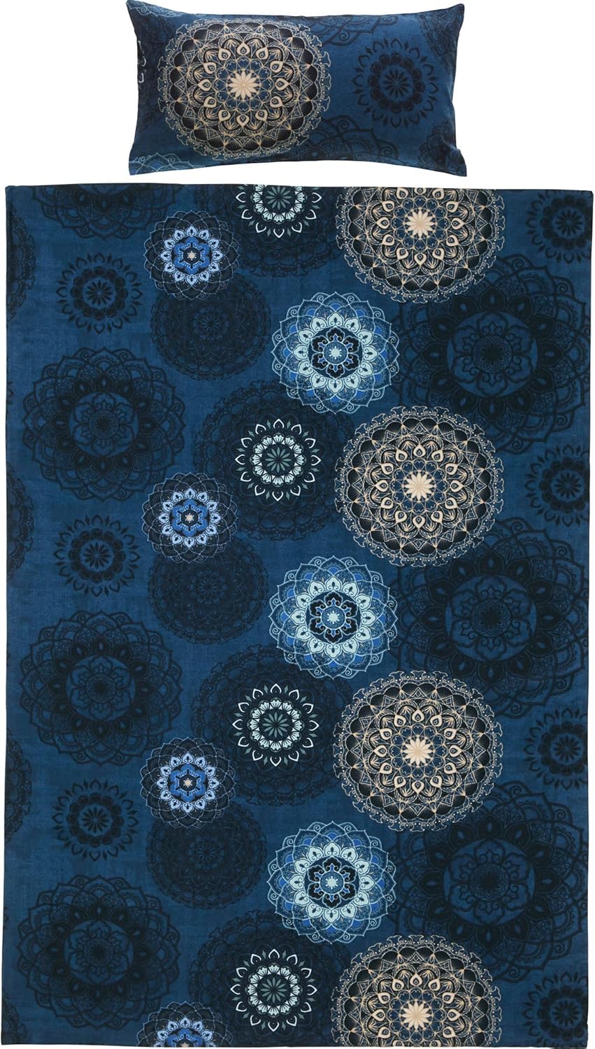 Erwin Müller Bettwäsche Sparpaket 4-TLG. Mako-Satin Mandala dunkelblau Größe 40x80 cm / 155x200 cm - feinfädig, temperaturausgleichend, atmungsaktiv, 100% Baumwolle, mit Reißverschluss