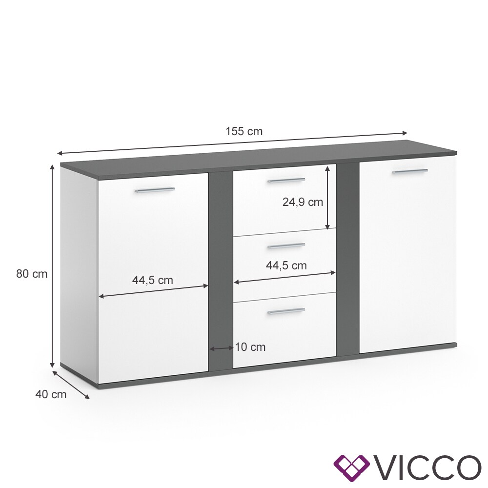 VICCO Sideboard NOVELLI Highboard weiß sonoma Kommode Anrichte Schrank 2 Türen