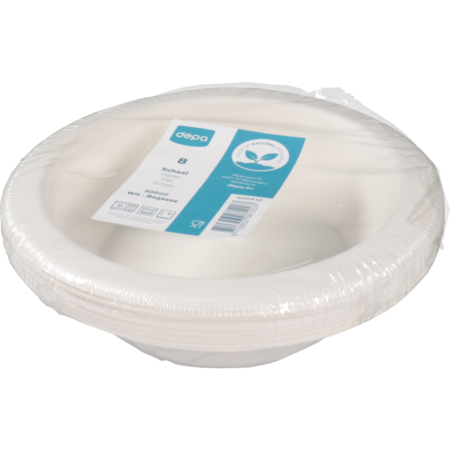 Depa Schaal, bagasse (suikerrietpulp), 500ml, wit