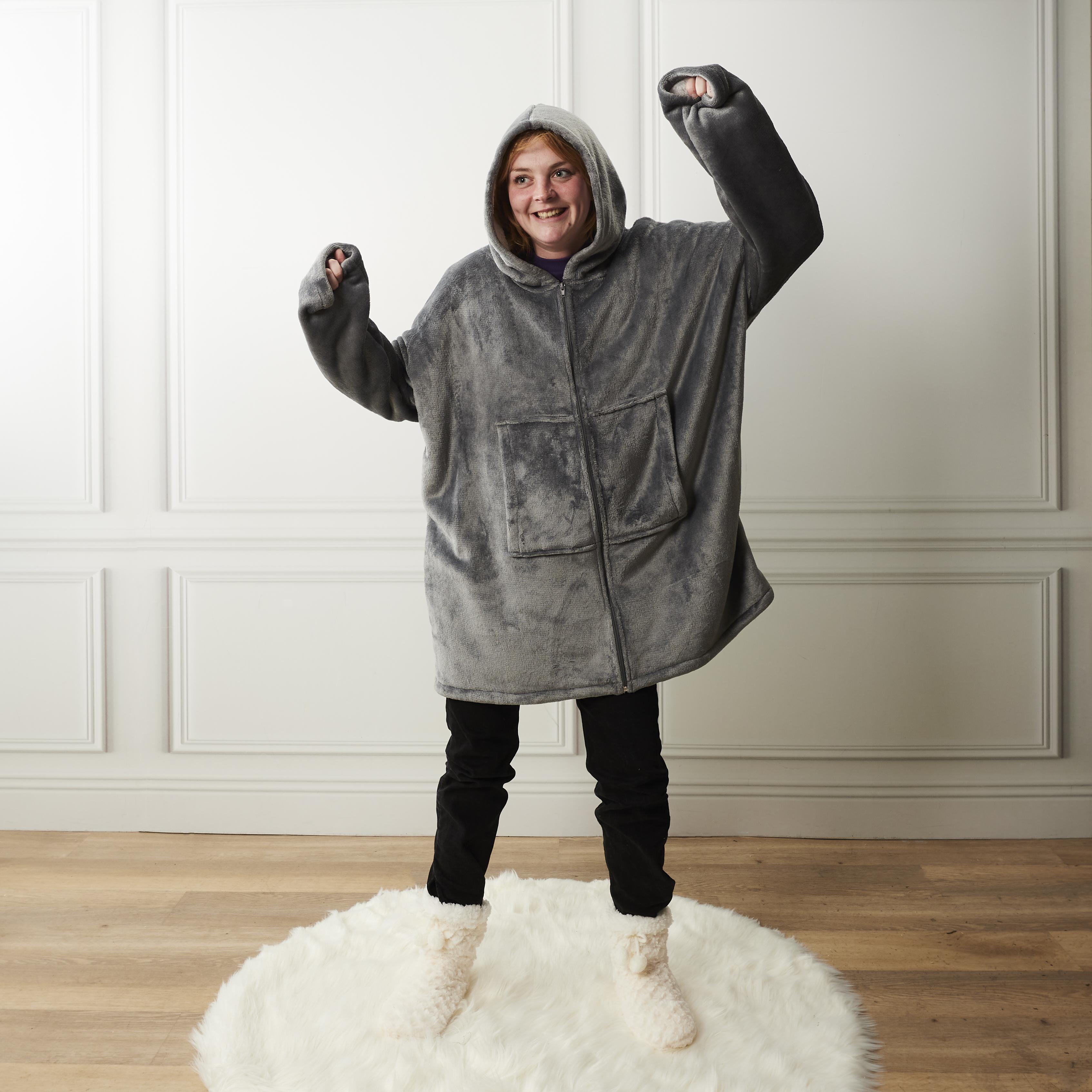 SWEAT CAPUCHE FERMETURE INTERIEUR SHERPA GRIS