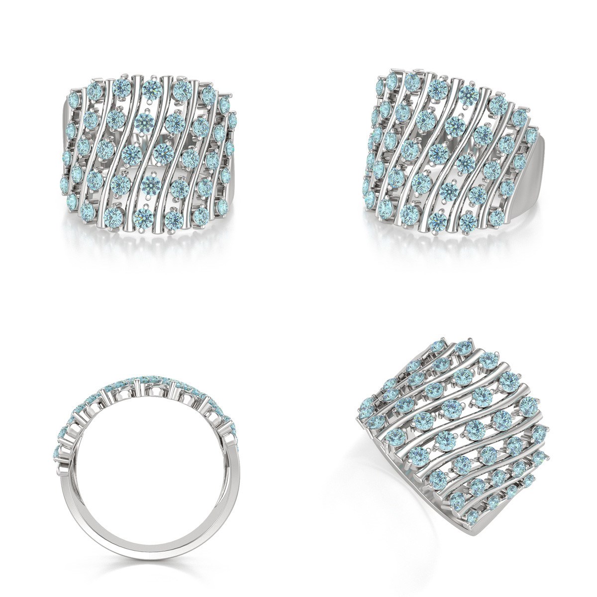 Bague ADEN Or 585 Blanc Aigue-Marine 6.92grs