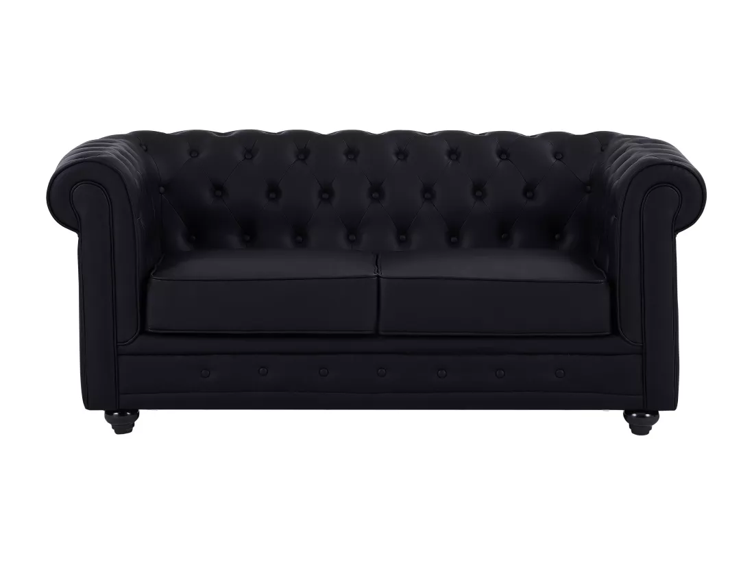 Canapés 3 places, 2 places et fauteuil en simili noir CHESTERFIELD