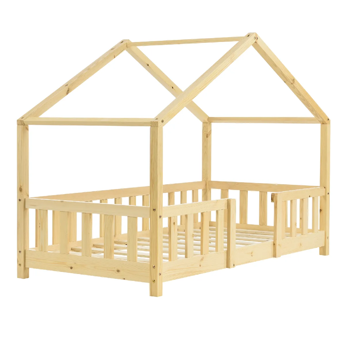 En.Casa en_casa Lit d'enfant forme maison - Bois naturel 160x80 cm