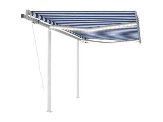 Auvent automatique capteur de vent et LED 3x2,5 m Bleu et blanc