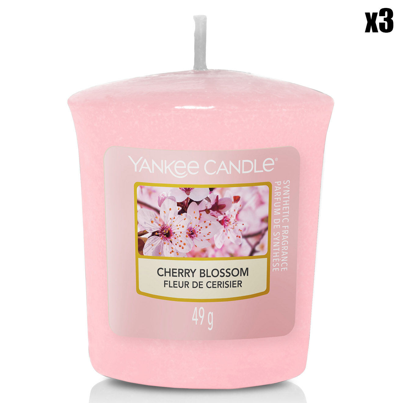 Yankee Candle 3 Bougies parfumée votive Fleur de cerisier - 15h
