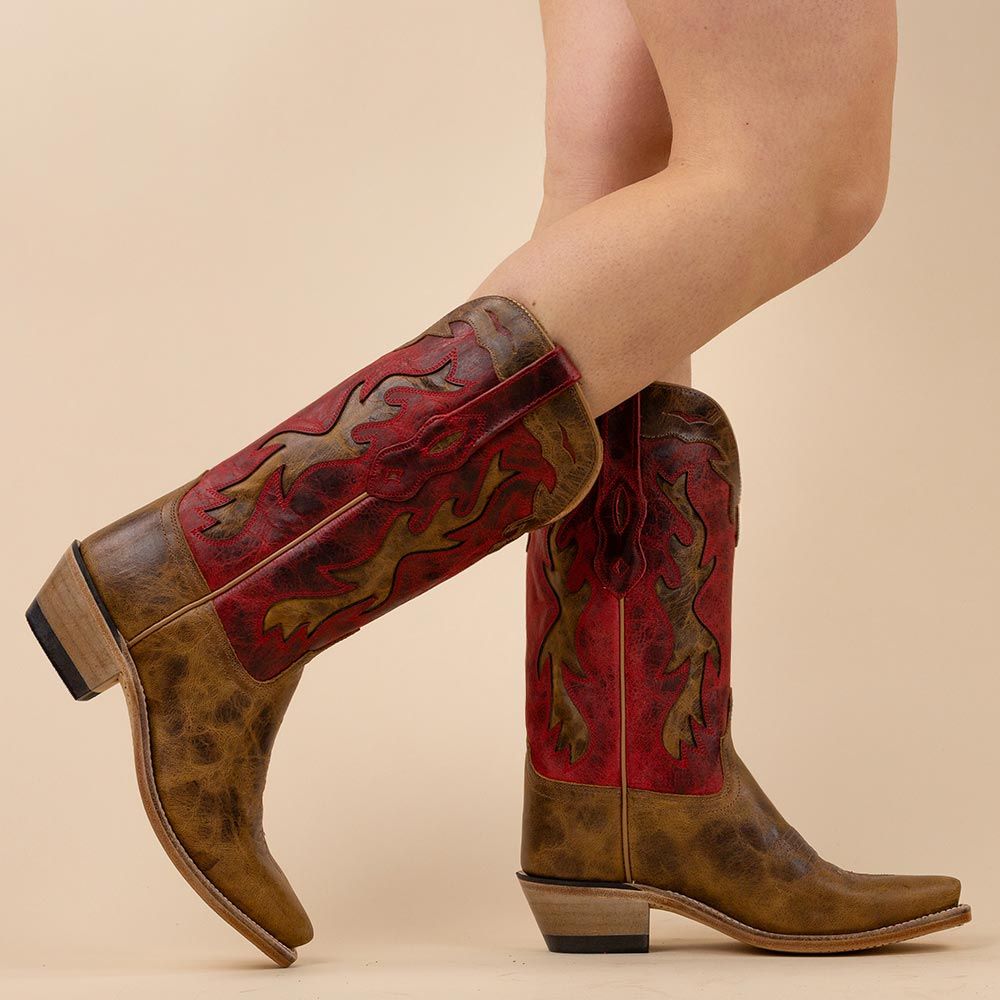 Old West LF1627E cowboylaarzen bruin - rood