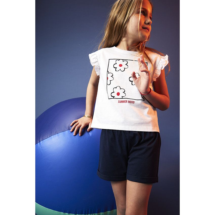 Ensemble 2 pièces t-shirt manches courtes + short pour fille - Bleu marine