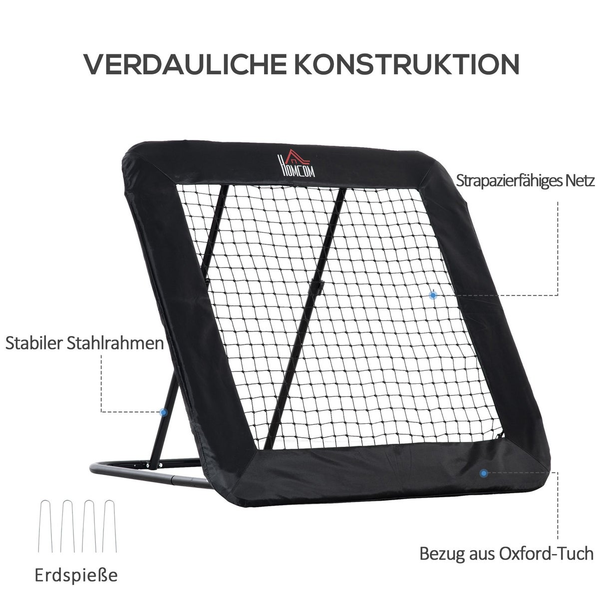HOMCOM Football Rebounder, Opvouwbaar Kickbackdoel, Verstelbaar in 5 Stappen, 128 x 118 x 108-120 cm, Staal, Zwart