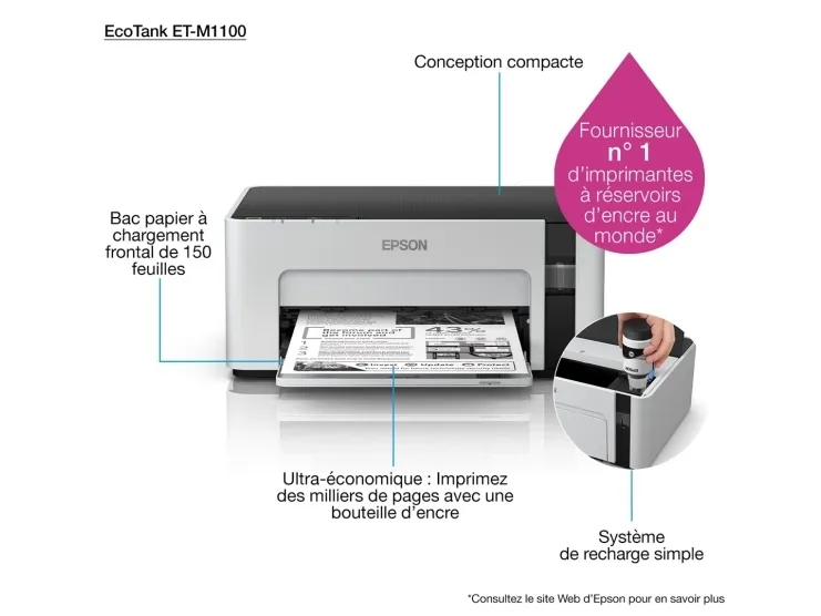 Epson EcoTank ET-M1100 - Printer - S/H - blækprinter - kan genopfyldes - A4/Legal - 1440 x 720 dpi - op til 15 spm - kapacitet: 150 ark - USB 2.0