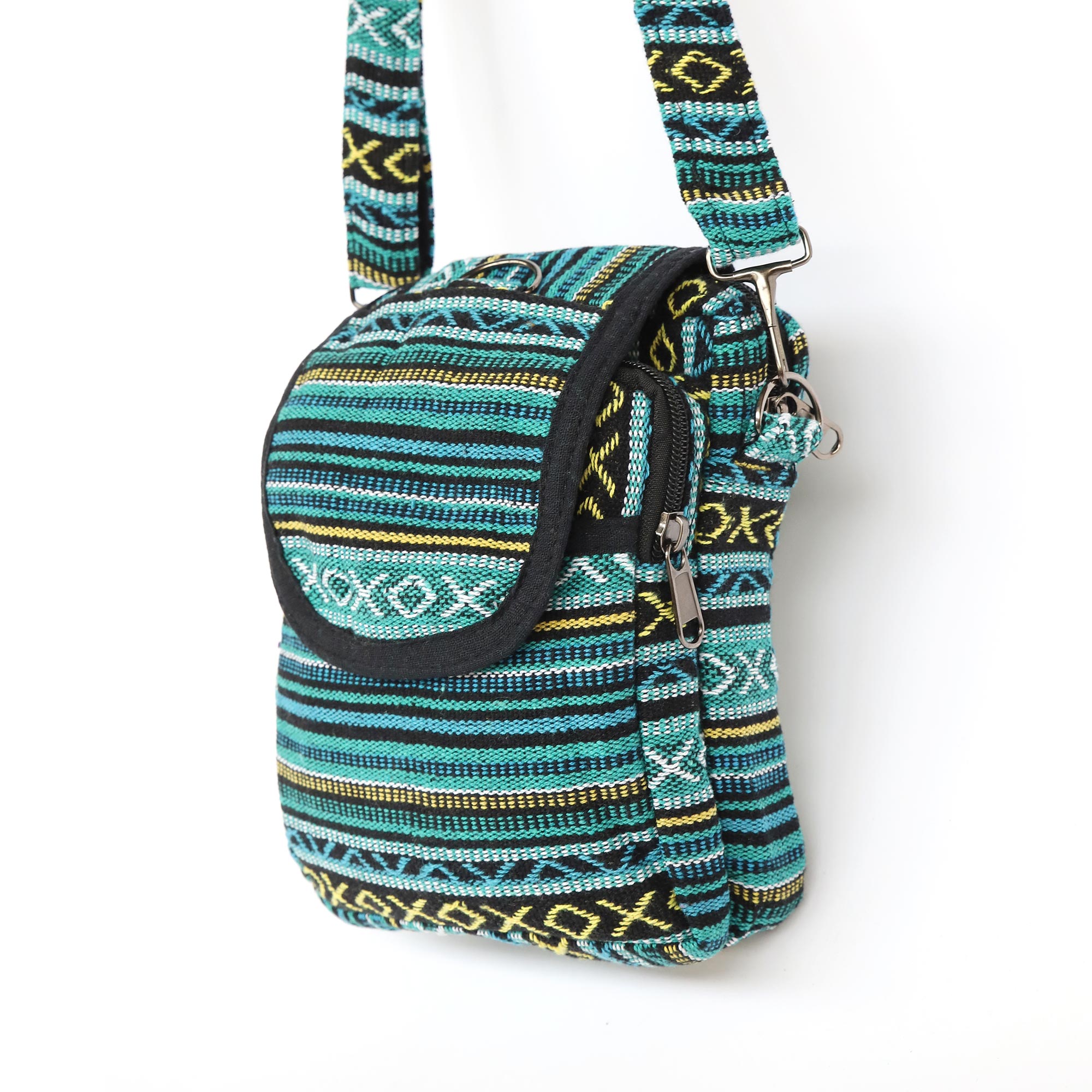 Umhängetasche aus Baumwolljacquard, blau-gelb, H 22 cm, B 15 cm, L 7 cm günstig bestellen