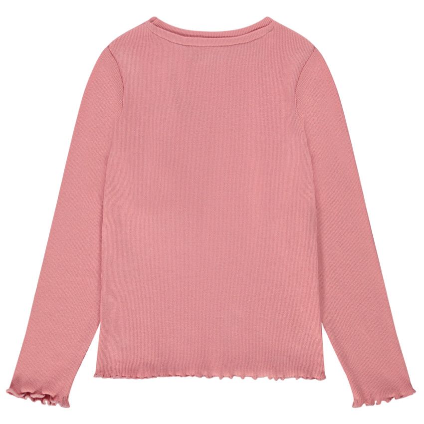 T-shirt manches longues en rib broderie coeur pour fille - Multicolore