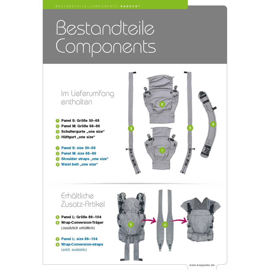 Hoppediz Babytrage Nabaca Basic-Set London grau