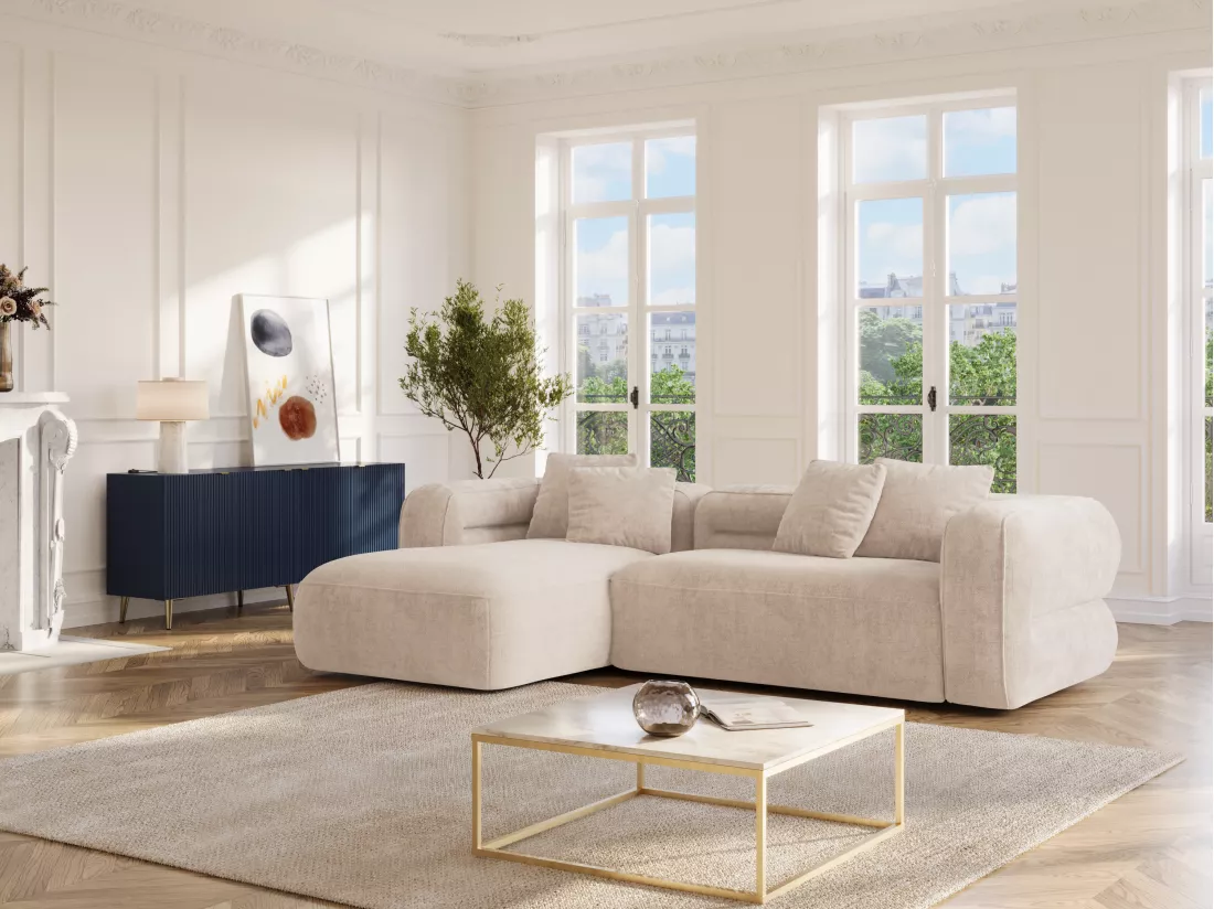 Canapé d'angle gauche en tissu texturé beige TREVALIS