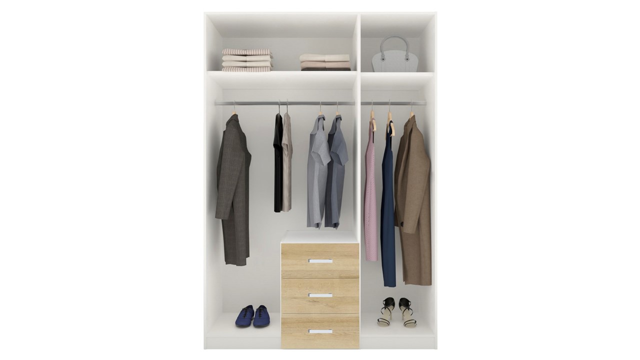 Draaideurkast Compact met laden en houten deuren wit/eiken