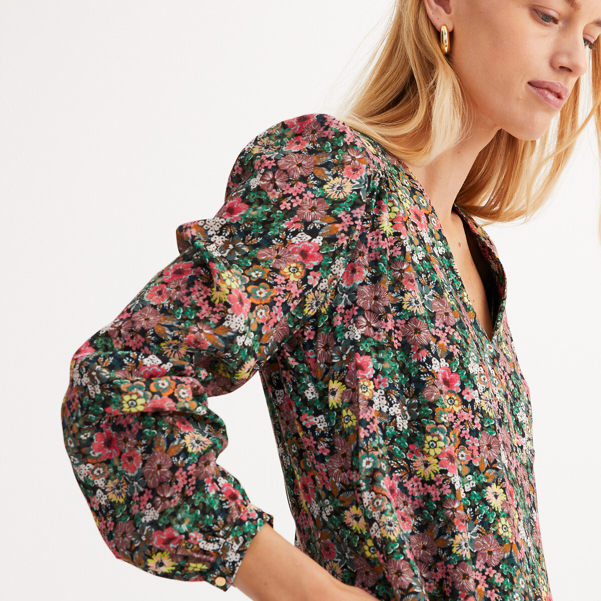 ANNE WEYBURN<br>Vestido reto com estampa floral, comprimento midi