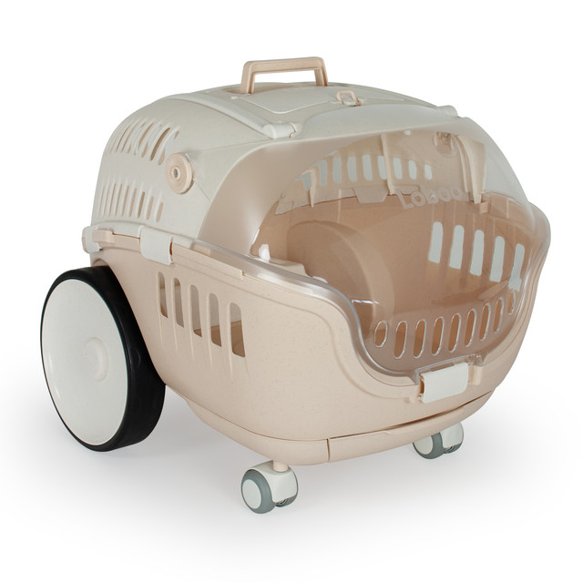 Loboo - Caixa de Transporte Completa Bubble Sand para Animais de Estimação, Ideal para Gatos e Cães de Pequeno e Médio Porte, com Cúpula e Rodas Removíveis, Perfeita para Carro, Casinha de Cachorro e Gato, Bege