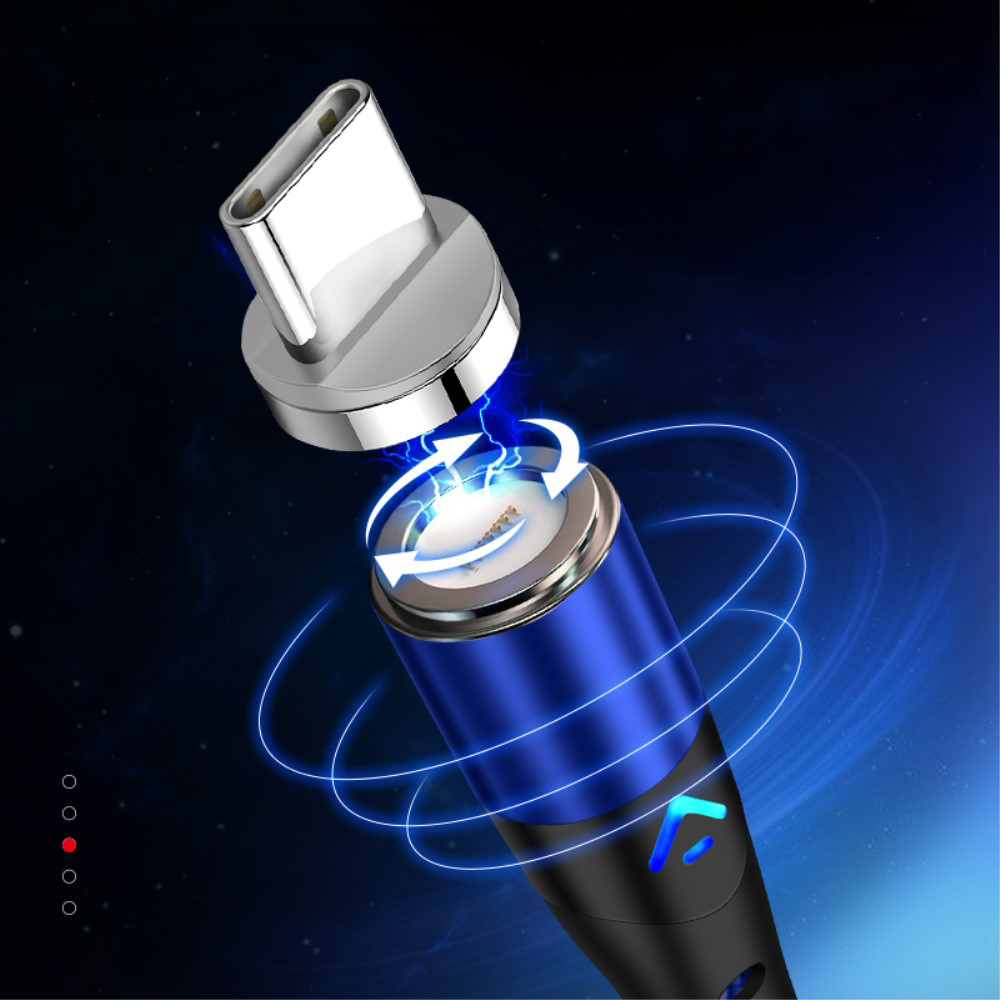 (1m) 3A 2in1 Magnetisches USB A Ladekabel USB C / Lightning LED Leuchtendes Datenkabel - Blau