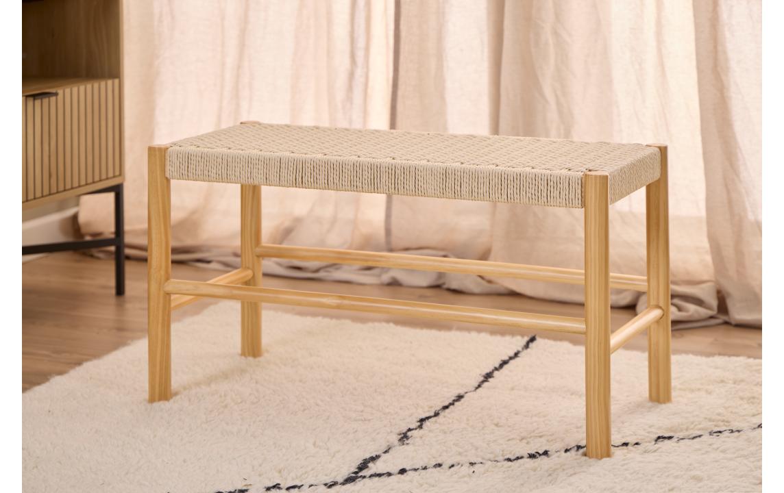 Sitzbank Alvin 80 x 45 cm, WeissSitzbank mit Papiergeflecht und Holzgestell