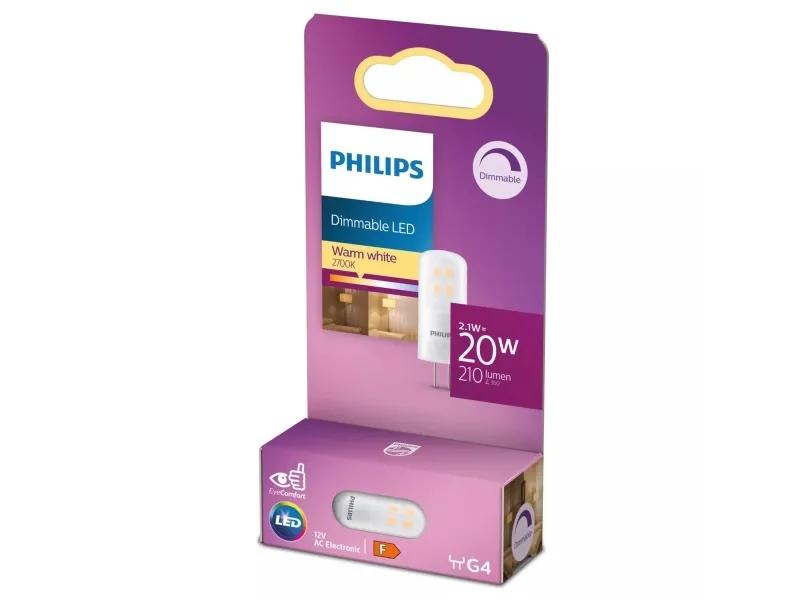 Philips CorePro - LED-lyspære - form: kapsel - matteret finish - G4 - 2.1 W (tilsvarende 20 W) - klasse F - varmt hvidt lys - 2700 K