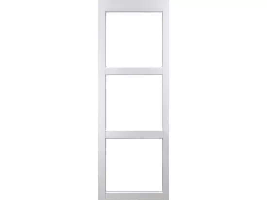 Porte Coulissante Kenya Blanc Vitrage Transparent H204 X L73 + Rail Aluminium Bandeau Blanc Et 2 Coquilles Gd Menuiseries