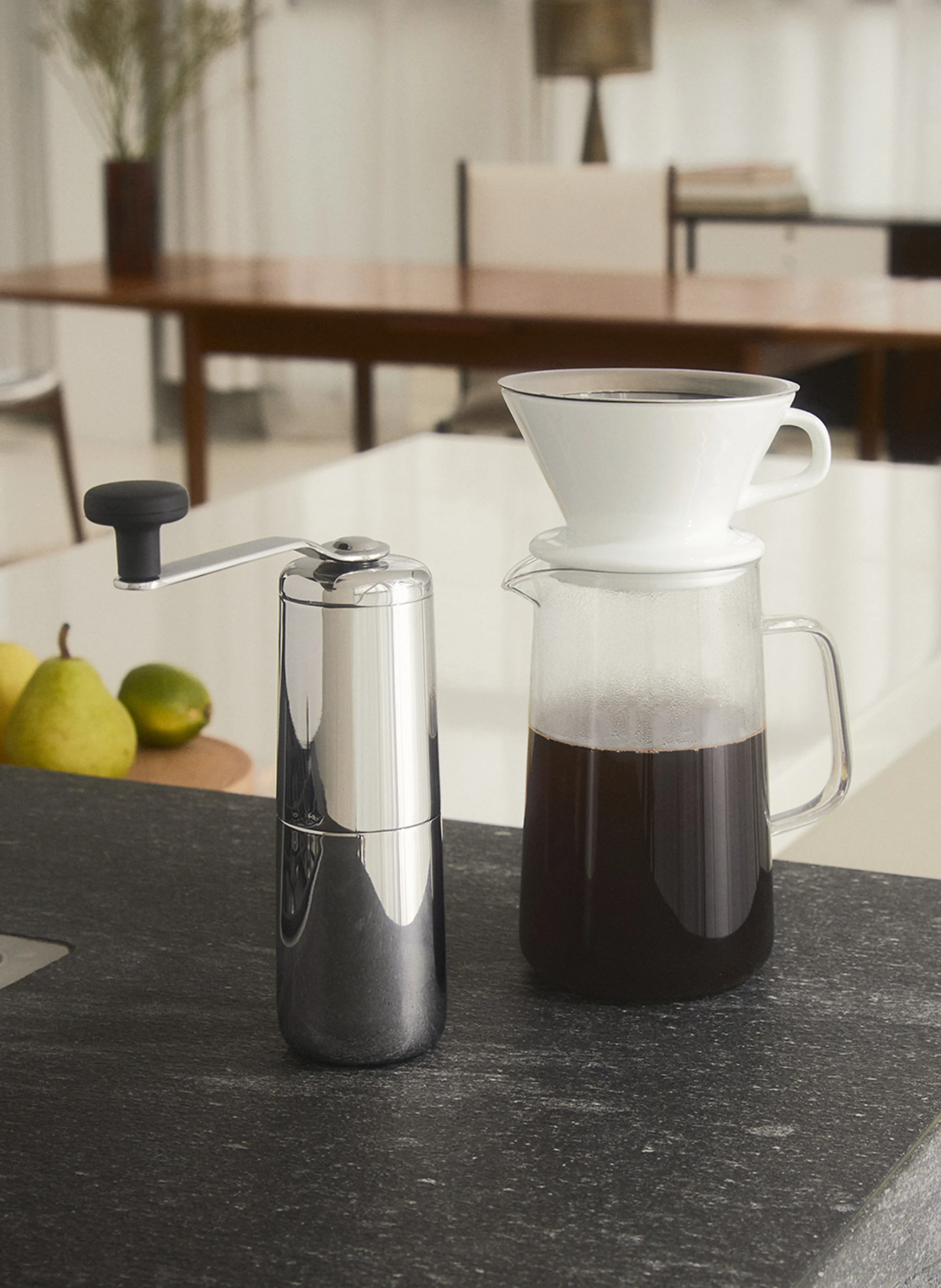 ALESSI Set SLOW COFFEE: Kaffeemühle, Karaffe und Filterhalter