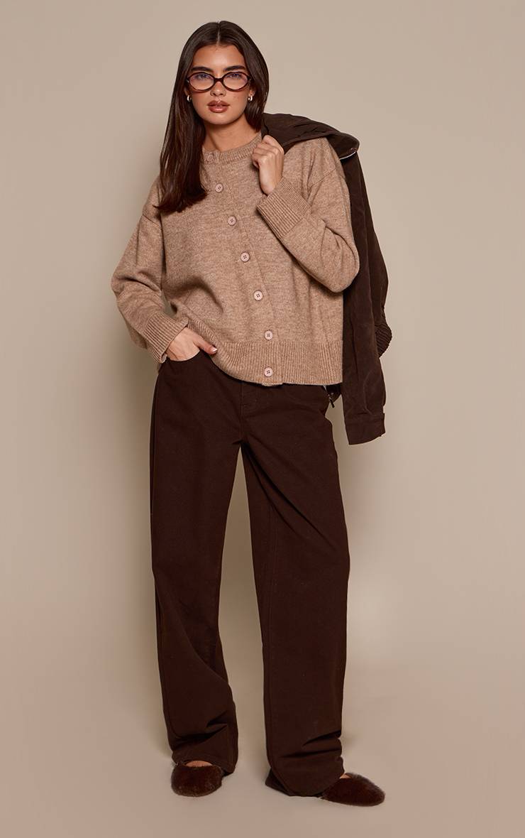 Taupe Cardigan Asymétrique Boutonné