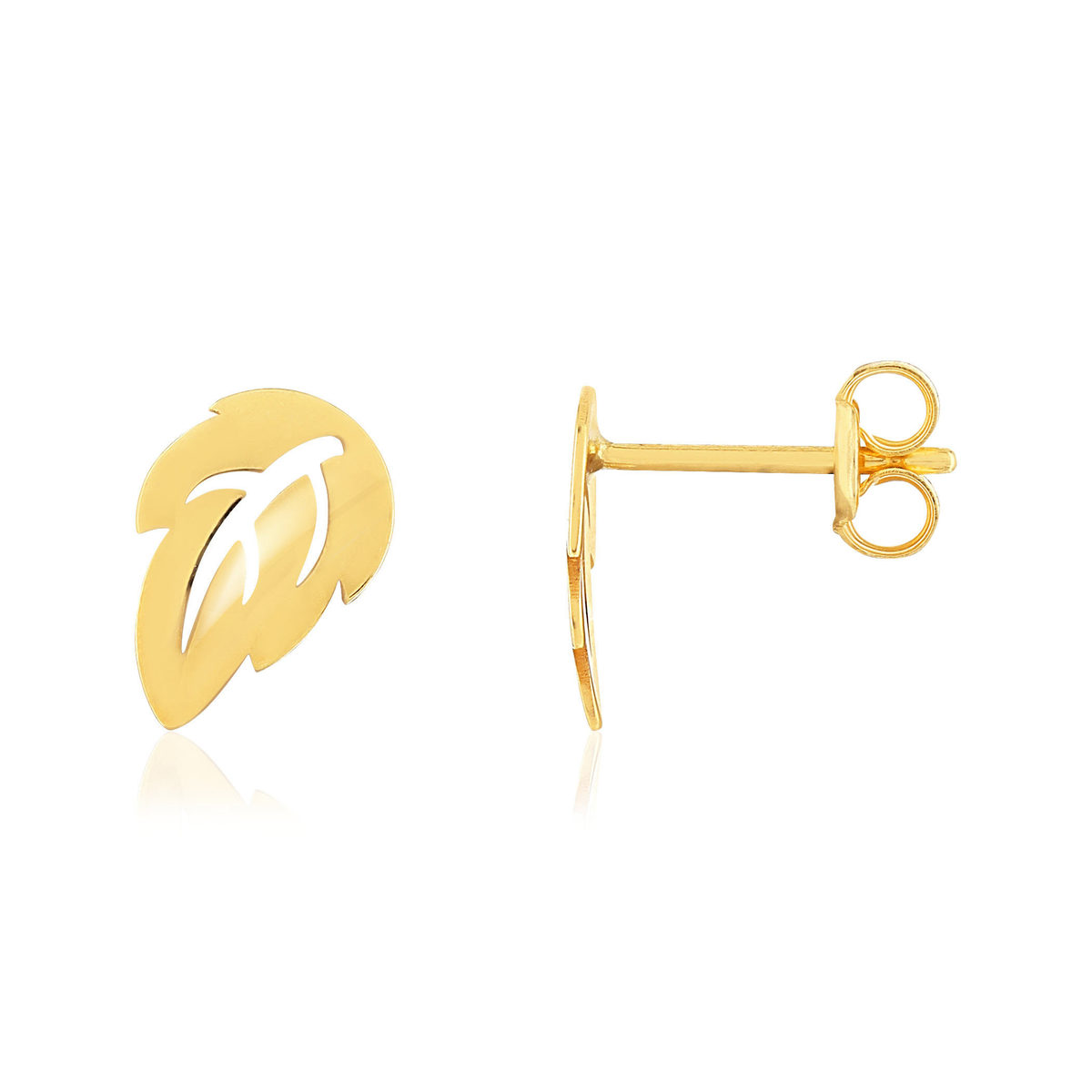Boucles d'oreilles or 375 jaune, motif feuille