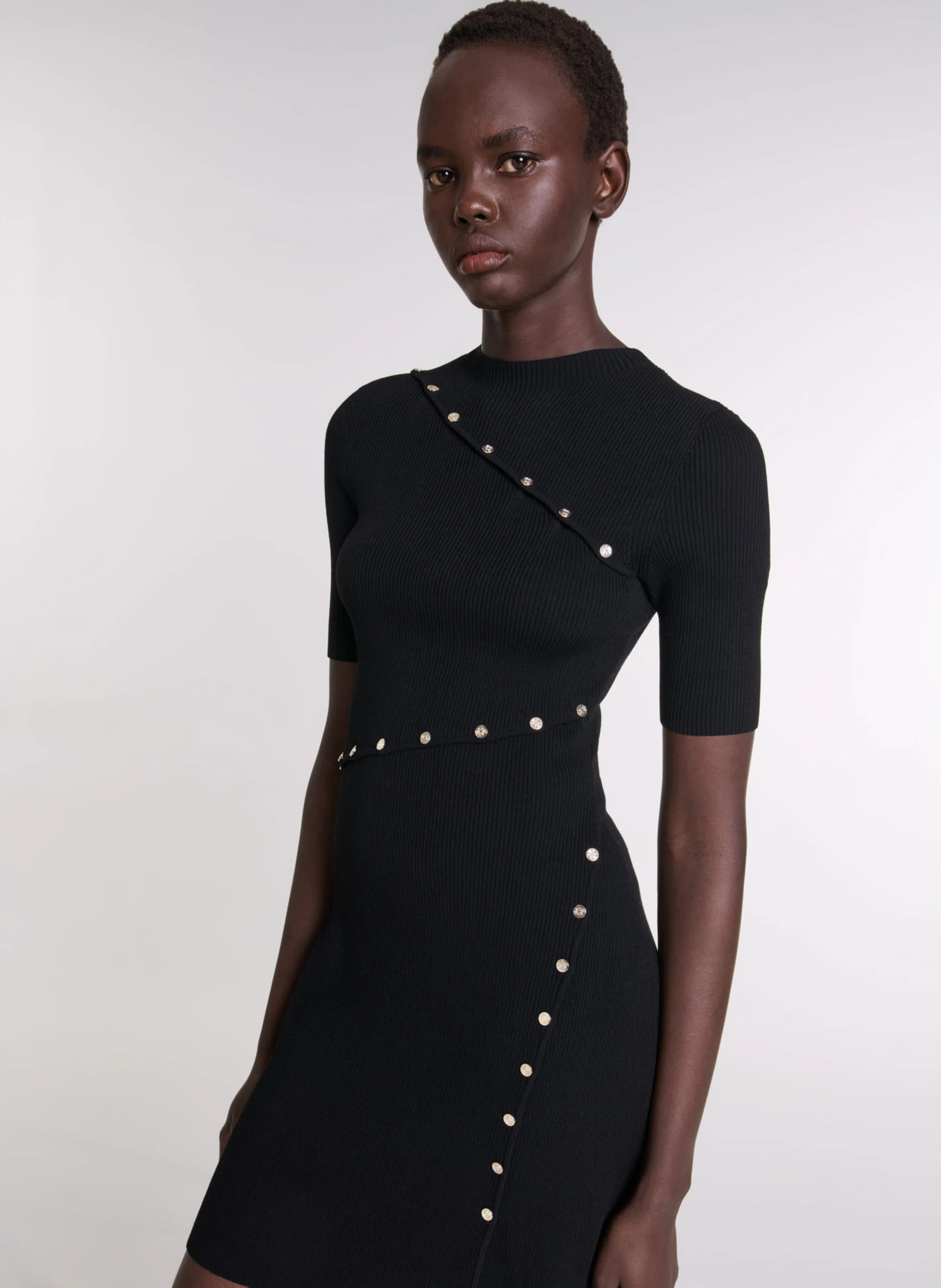 Robe courte col rond en maille | Noir
