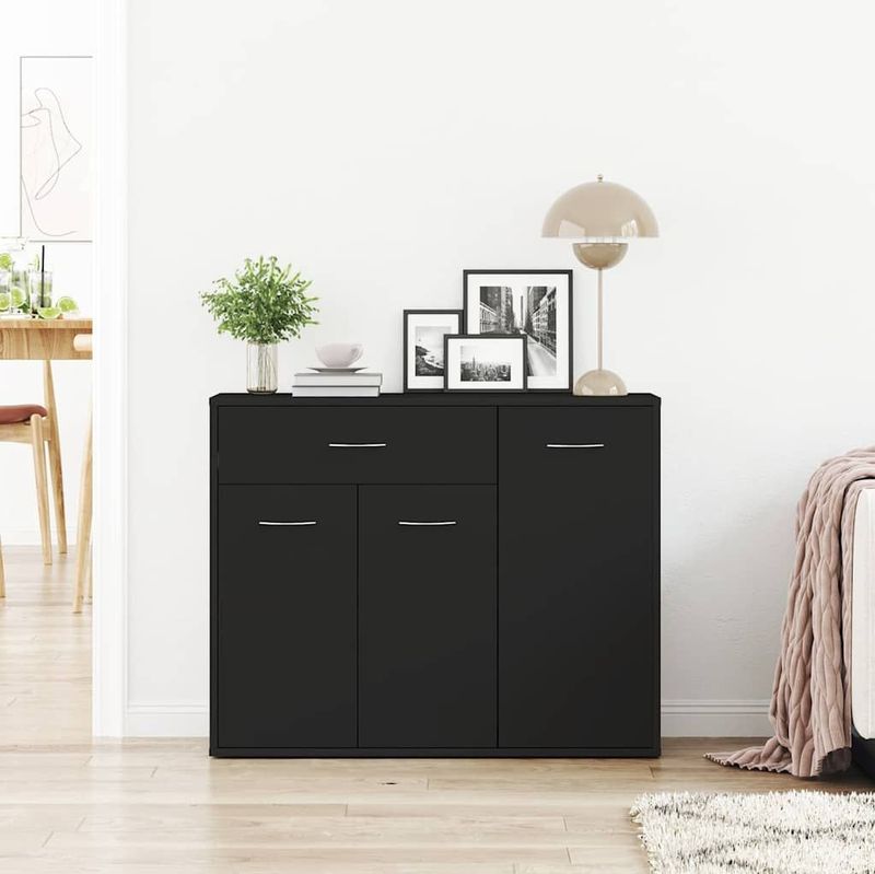 vidaXL - Dressoir - Zwart - Bewerkt Hout - 1 Lade 3 Deuren