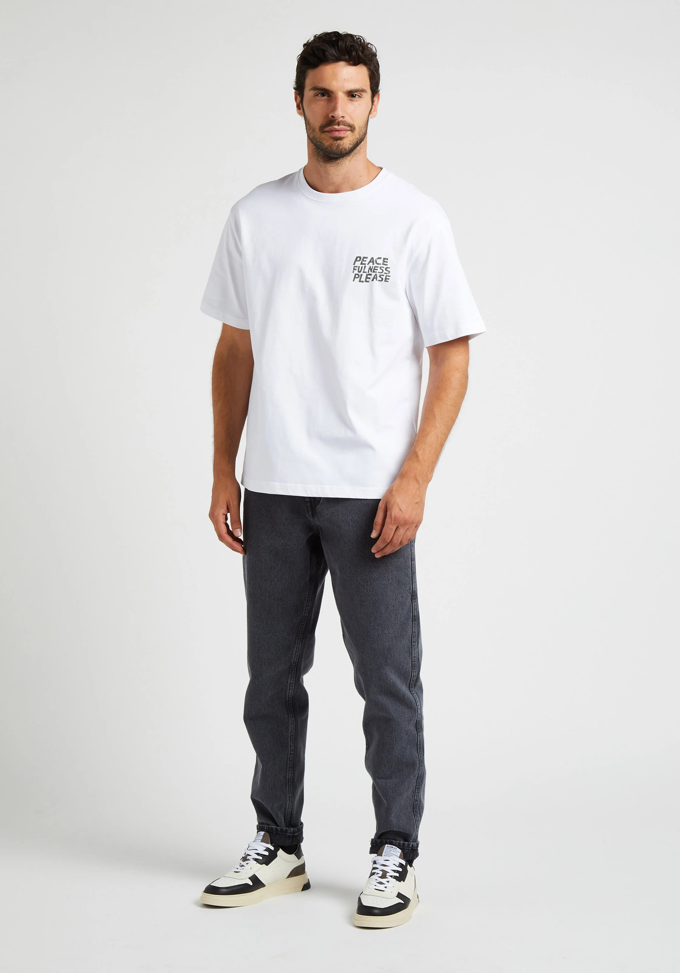 NATHANIEL - Tee-shirt col rond regular-fit imprimé en coton bio| Blanc
