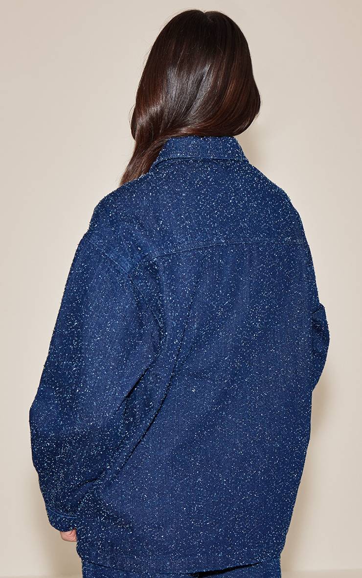 Bleu Foncé Chemise Oversize En Denim Bouclé À Patte De Boutonnage Dissimulée