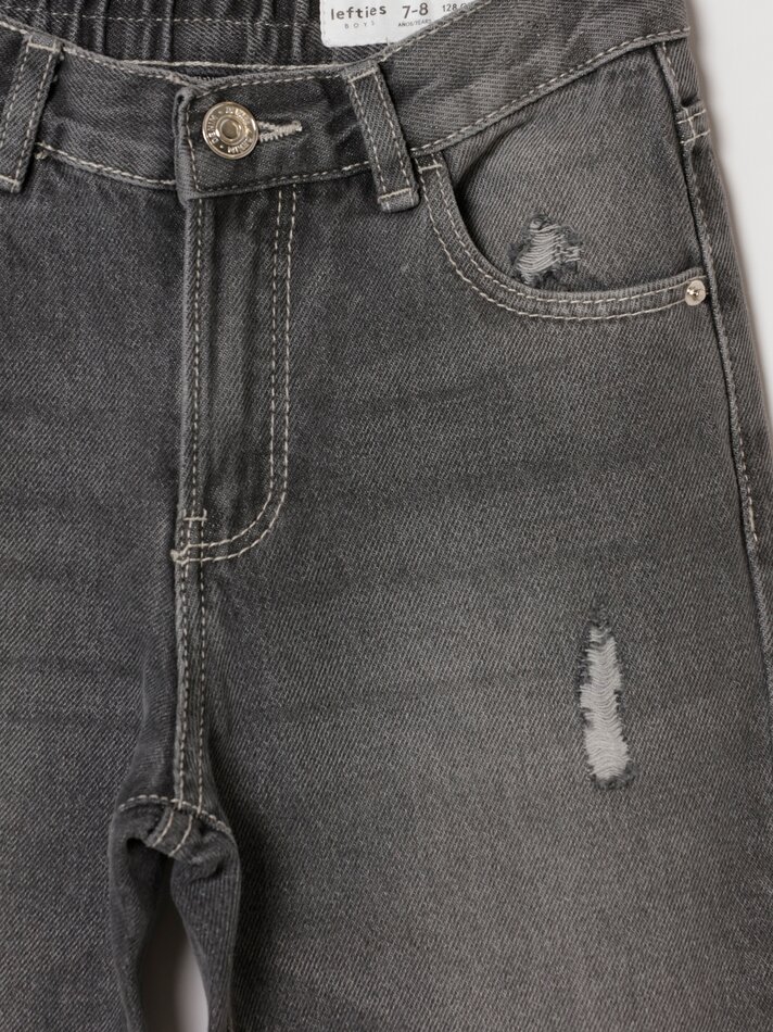 Calça jeans Mom Fit rasgada - Cinza Médio