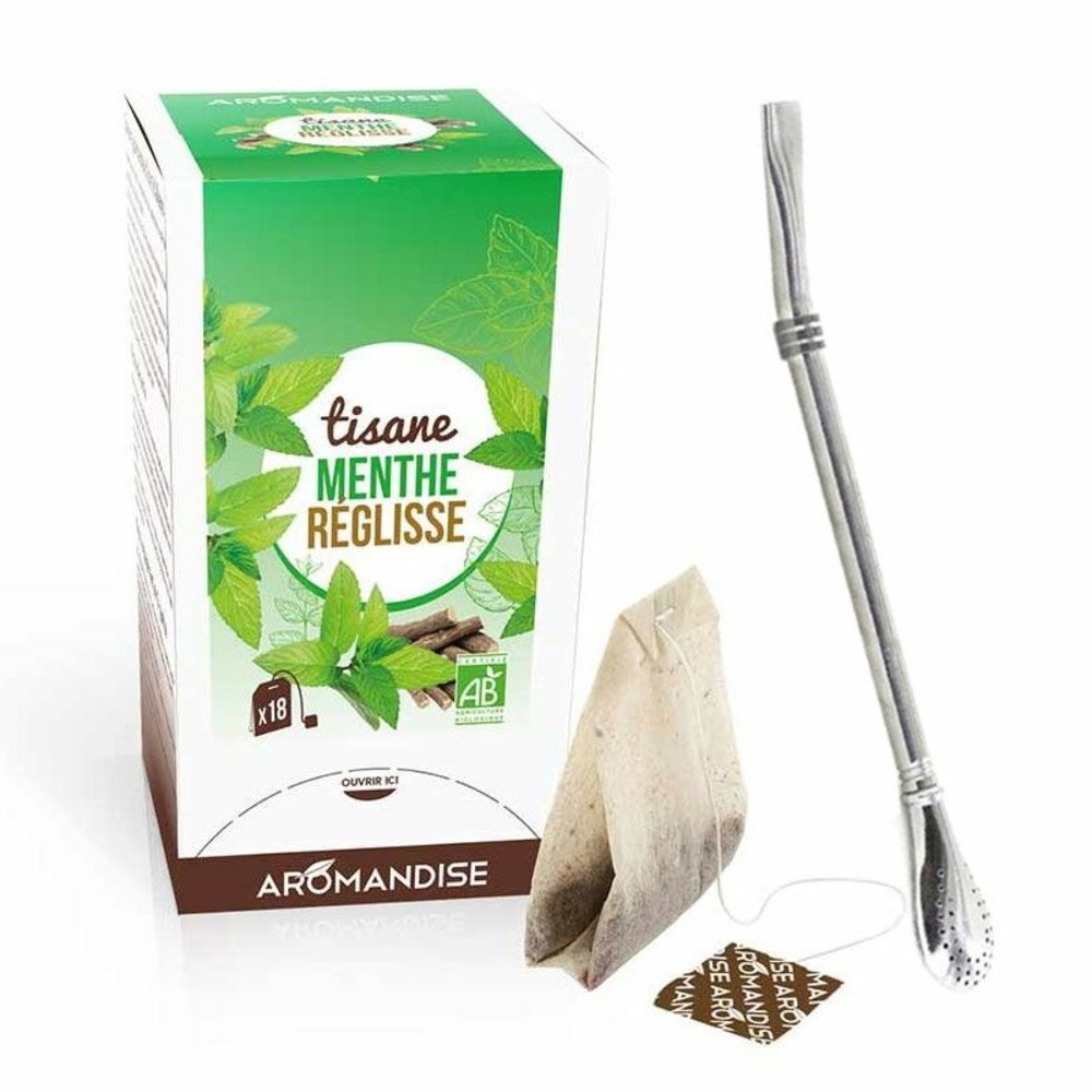 Tisane menthe et réglisse biologique 20 sachets + paille inox avec filtre