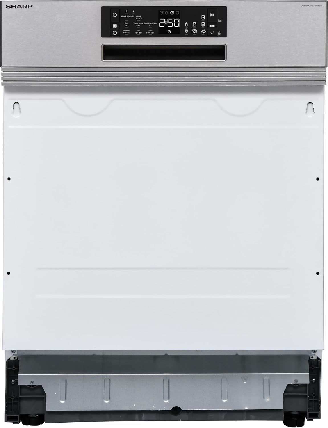 Sharp QW-NA25GS44BS-DE teilintegrierbarer Geschirrspüler, 60 cm, 14 Maßgedecke, Inverter-Motor, 8 Programme inkl. 14 Min. Kurzprogramm, Silber