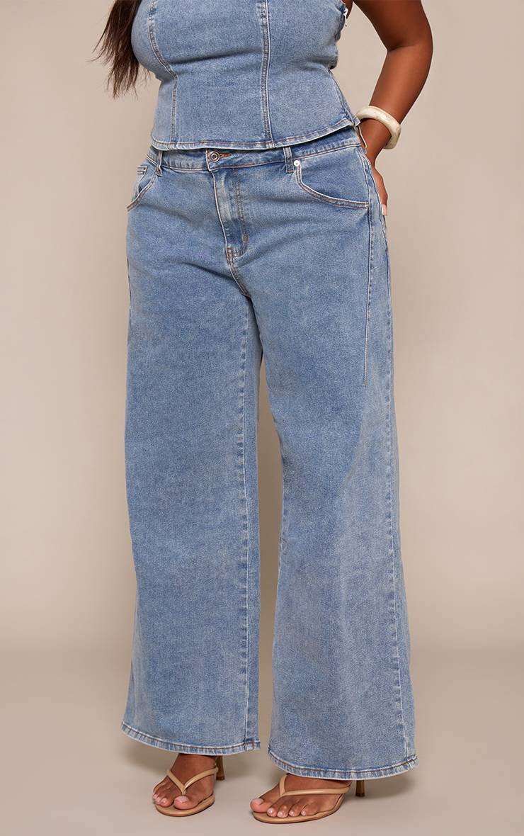 Mid Blue Wash Jean Grande Taille À Taille Ajustable