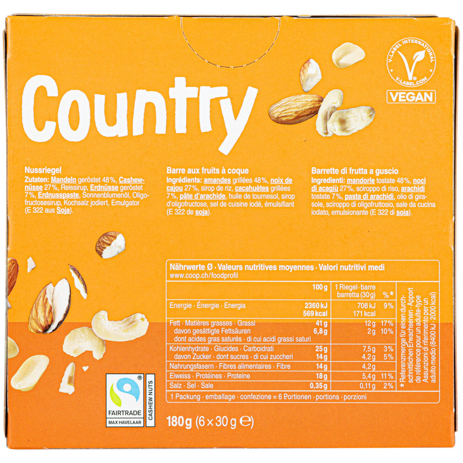 Country Nuts Almond & Cashew 6x30g