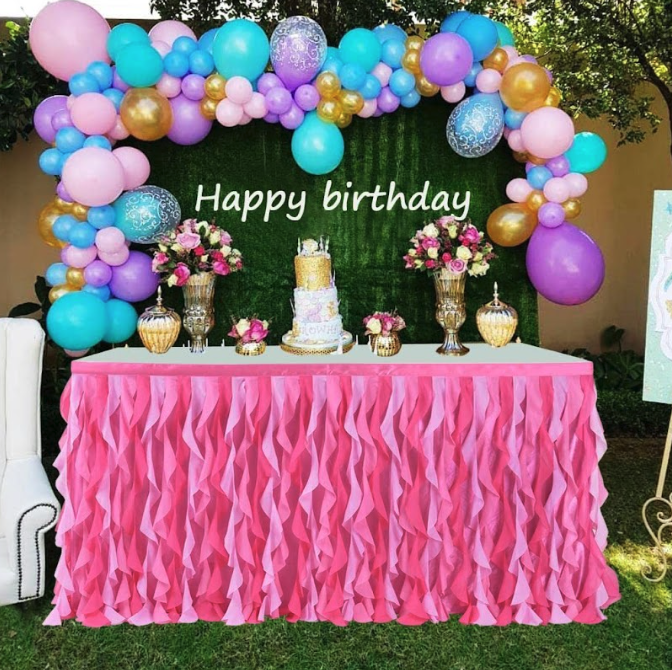 (183x77cm) Tisch Deko Tüll Kräusel Tischrock Vorhang für Party / Hochzeit / Geburtstag - Pink