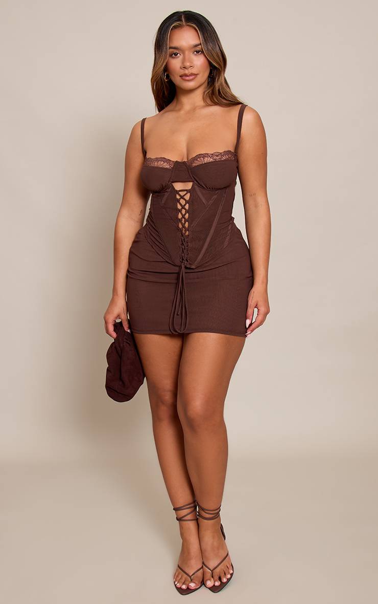 Chocolat Corset Galbant En Mesh À Lacets Avec Finition Festonnée