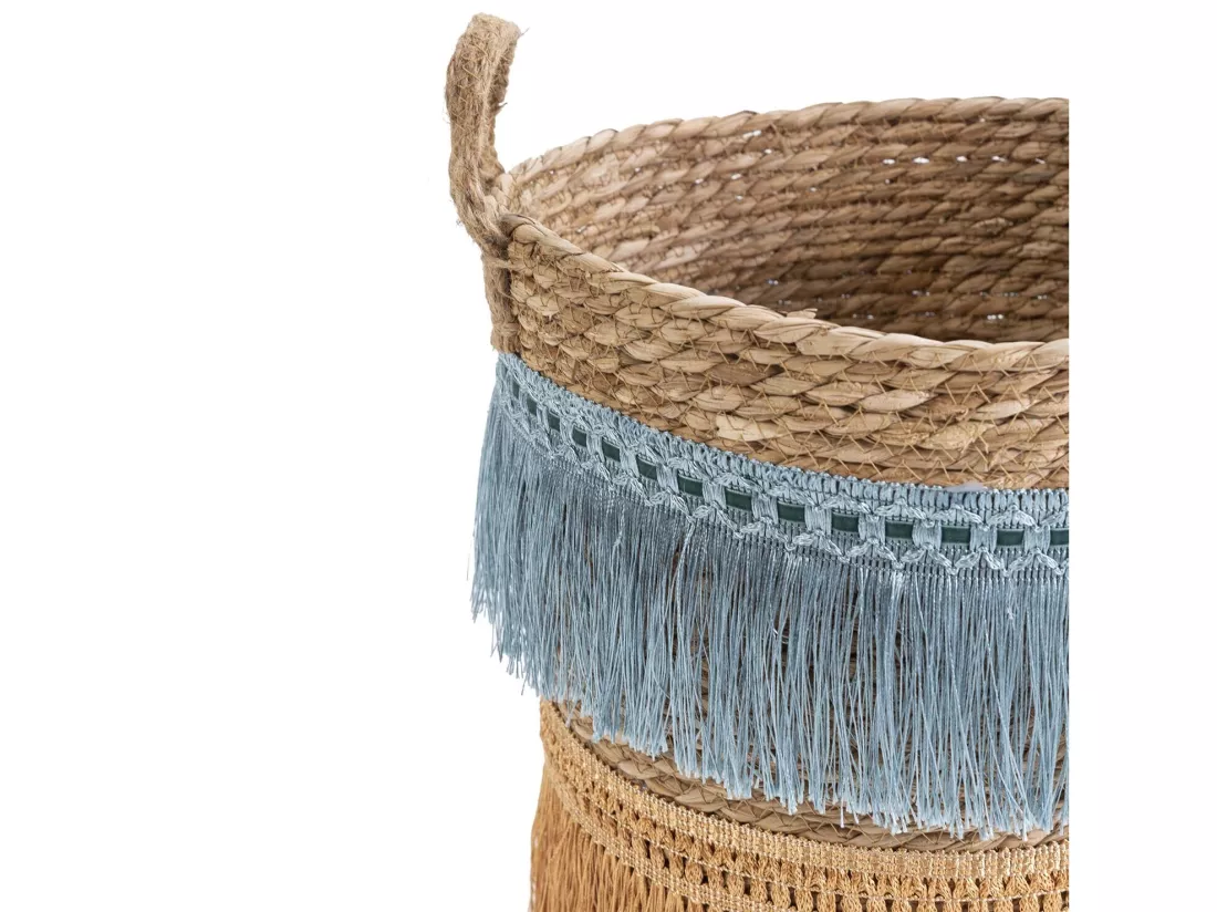 Set de 2 paniers Indie fibre naturelle, bleu/orange