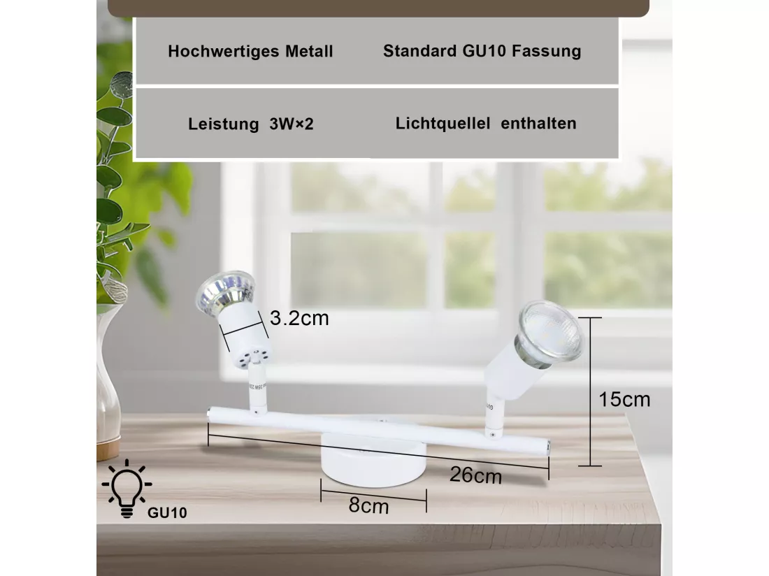 NETTLIFE Spot de plafond LED orientable GU10 2 flamme Spots de plafond Salon industriel orientable