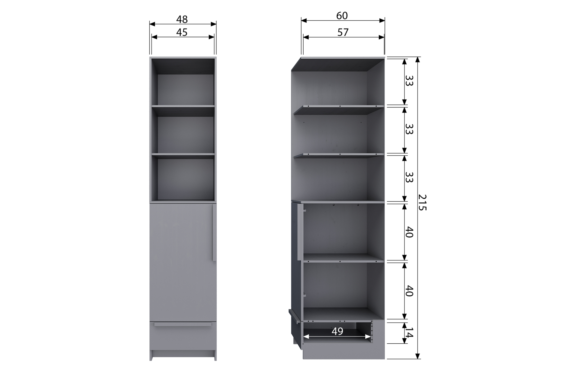 WOOOD hang/legkast Pure Pure - 1 deurs legkast - splitdeur grenen betongrijs