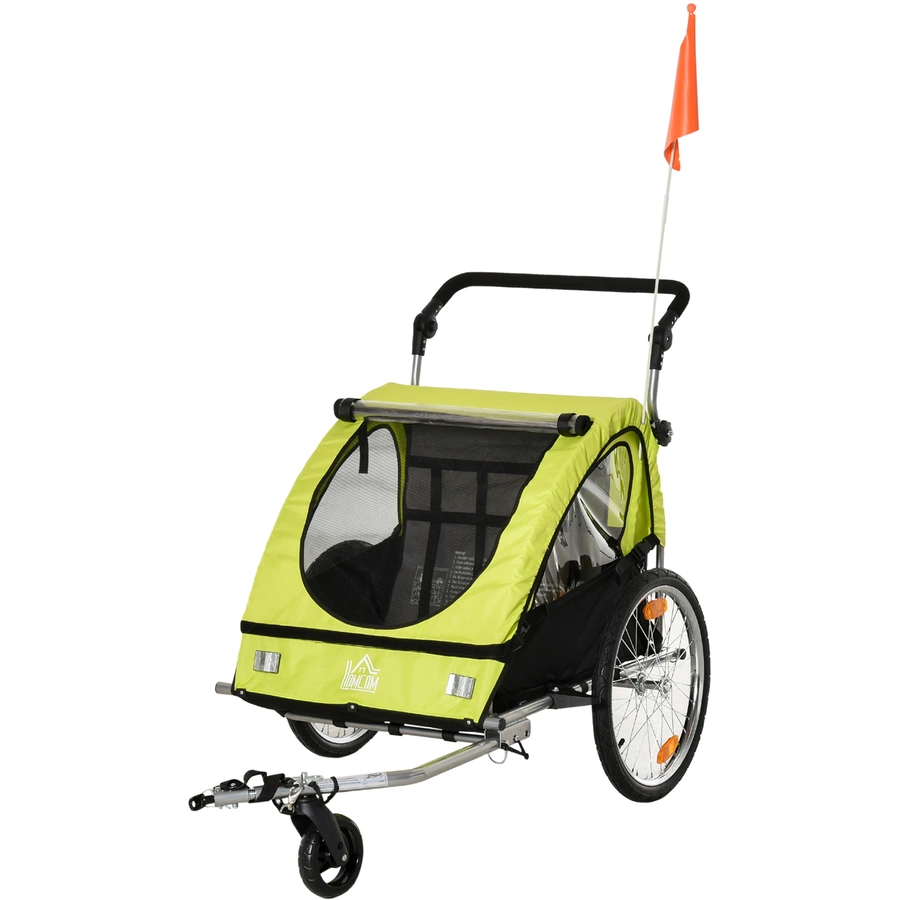 HOMCOM 2-in1 Fahrradanhänger mit Platz für 2 Kinder grünschwarz