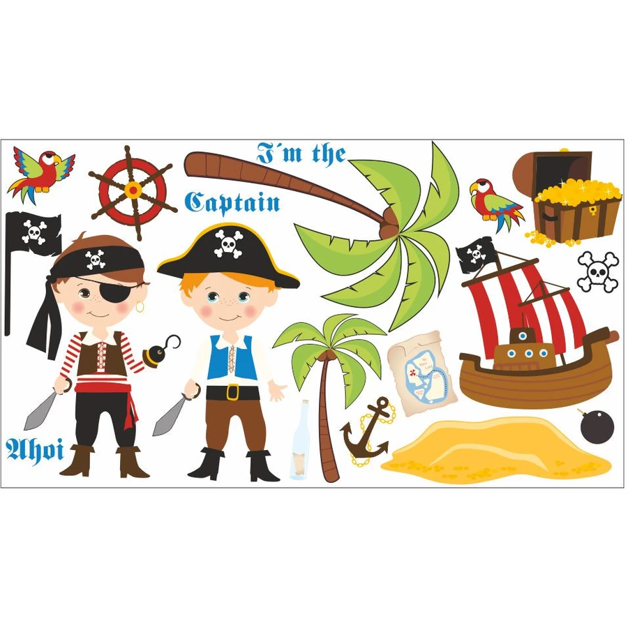 Nikima Wandtattoo 090 Wandtattoo Pirat mit Schiff und Insel bunt